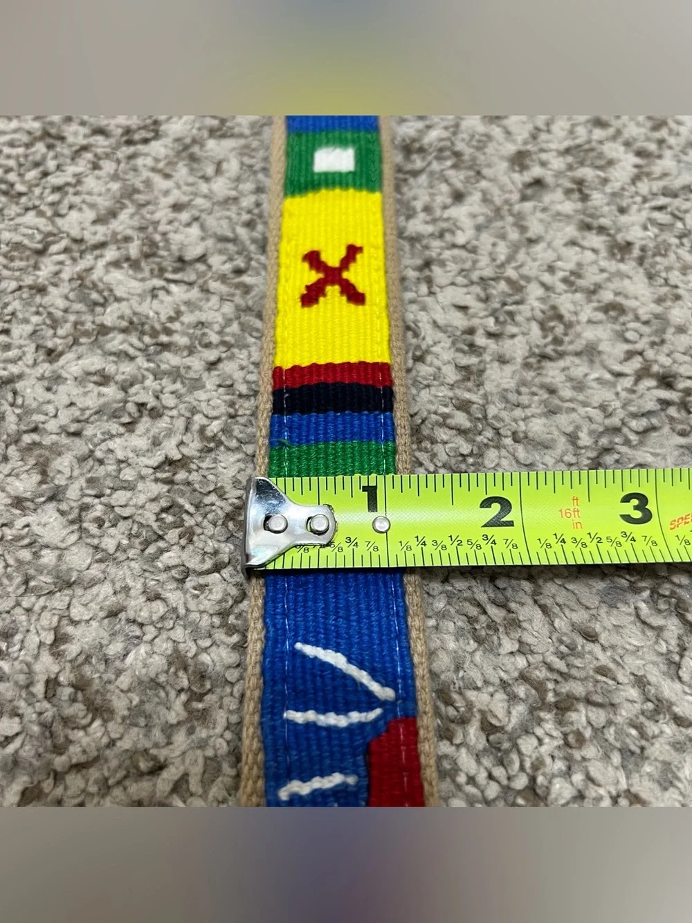 A TAIL WE COULD WAG Handmade Cotton Weave Belt Leather Trim Brass Buckle Size 38
